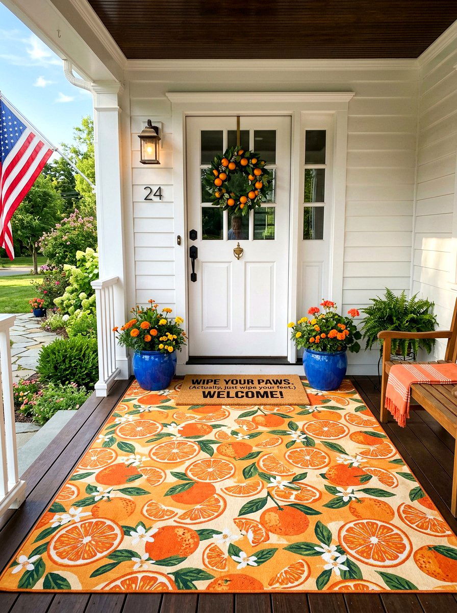 Orange Citrus Pattern Rug - 25 Spring Doormat Layering Ideas