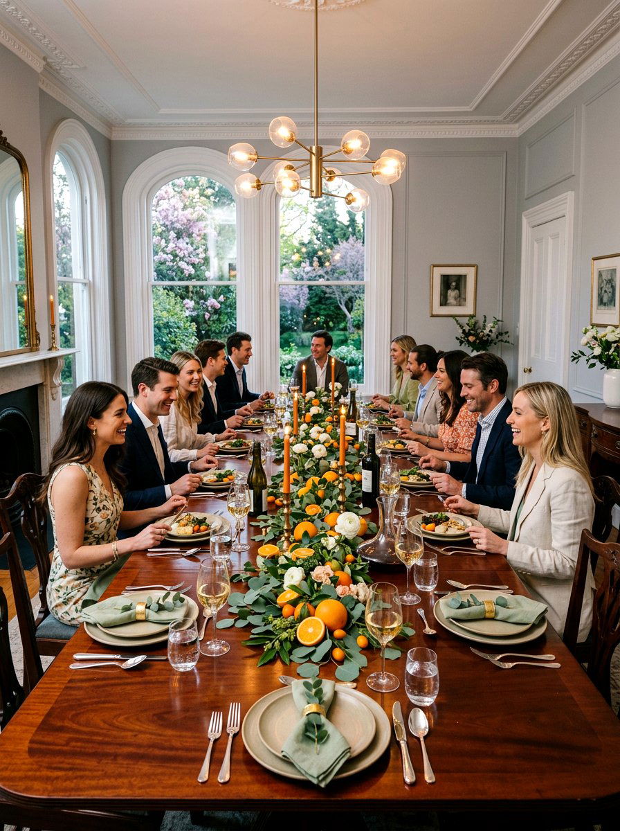 Orange Eucalyptus Table Runner - 25 Spring Citrus Centerpiece Ideas