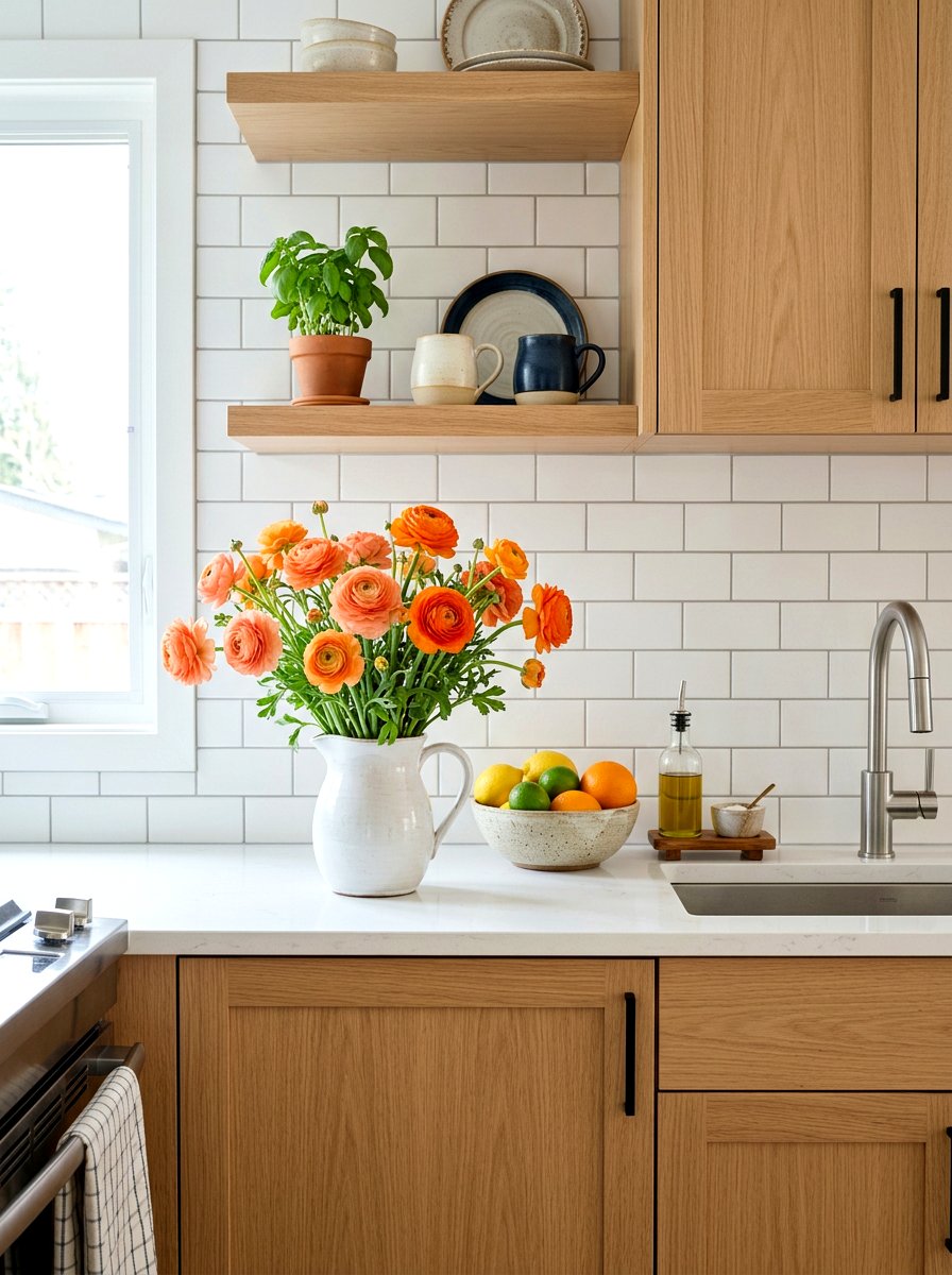 Orange Ranunculus Kitchen Counter - 25 Spring Ranunculus Arrangement Ideas