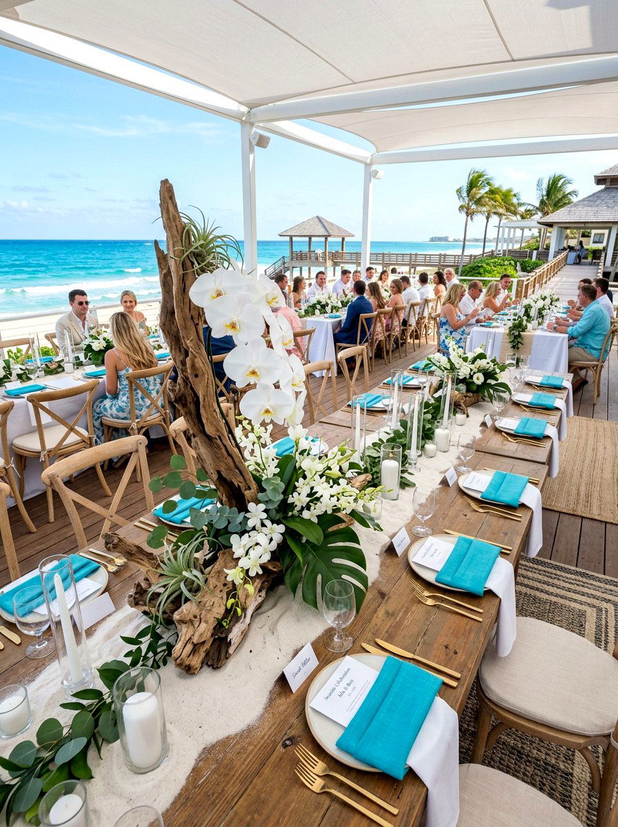 Orchid And Driftwood - 25 Spring Wedding Centerpiece Ideas