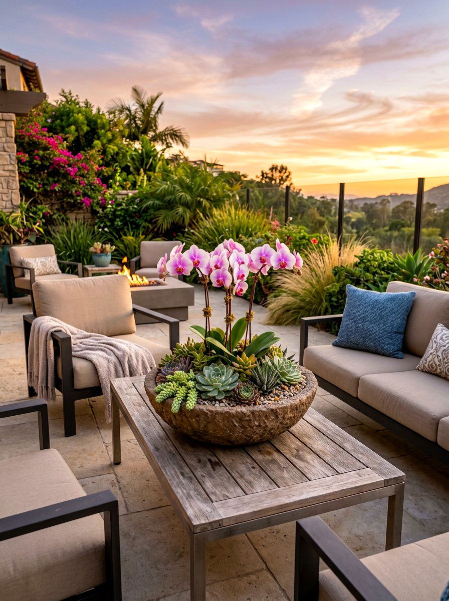 Orchid And Succulent Mixed Planter - 25 Spring Orchid Display Ideas