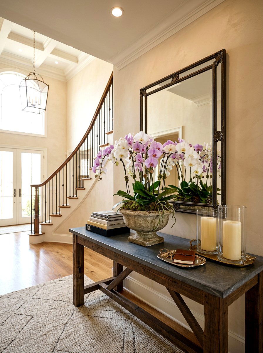 Orchid Arrangement For Entryway Console - 25 Spring Orchid Display Ideas