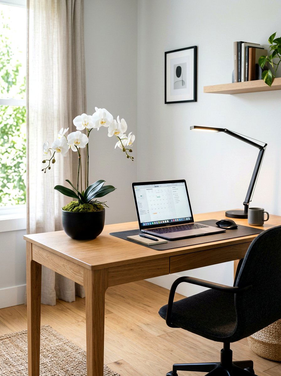 Orchid Minimalist Desk - 25 Spring Silk Flower Arrangement Ideas