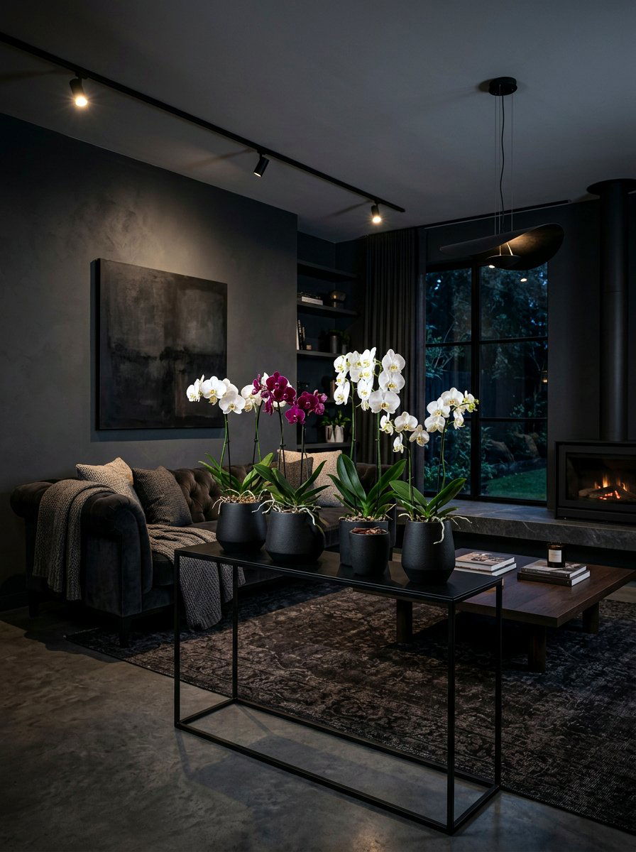 Orchids In Black Matte Containers - 25 Spring Orchid Display Ideas