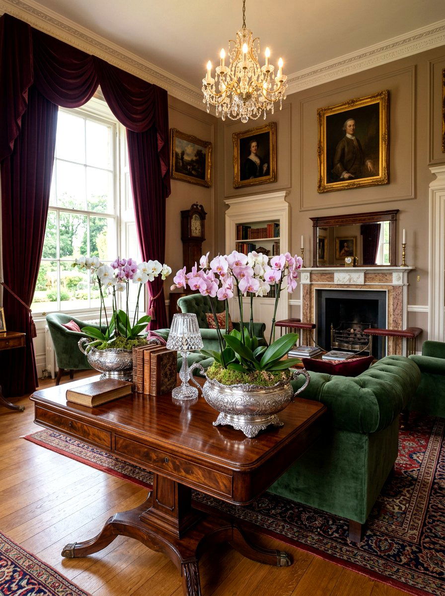 Orchids In Vintage Silver Bowls - 25 Spring Orchid Display Ideas