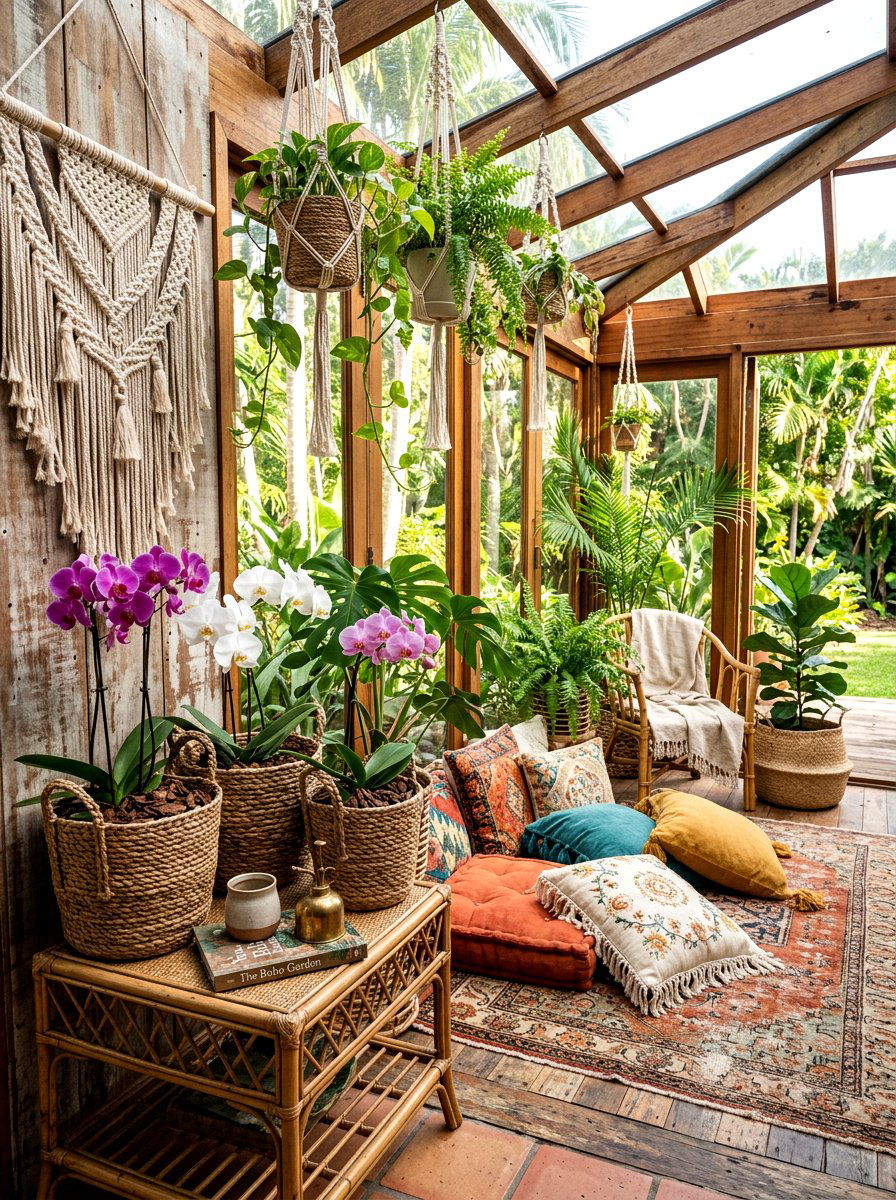 Orchids In Woven Seagrass Baskets - 25 Spring Orchid Display Ideas