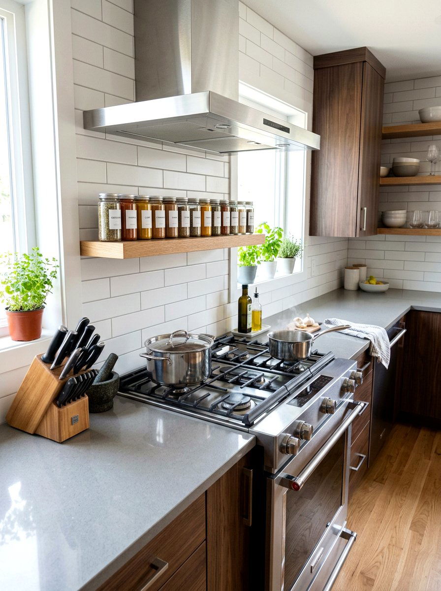 Organized Glass Spice Jars - 25 Spring Stove Decor Ideas