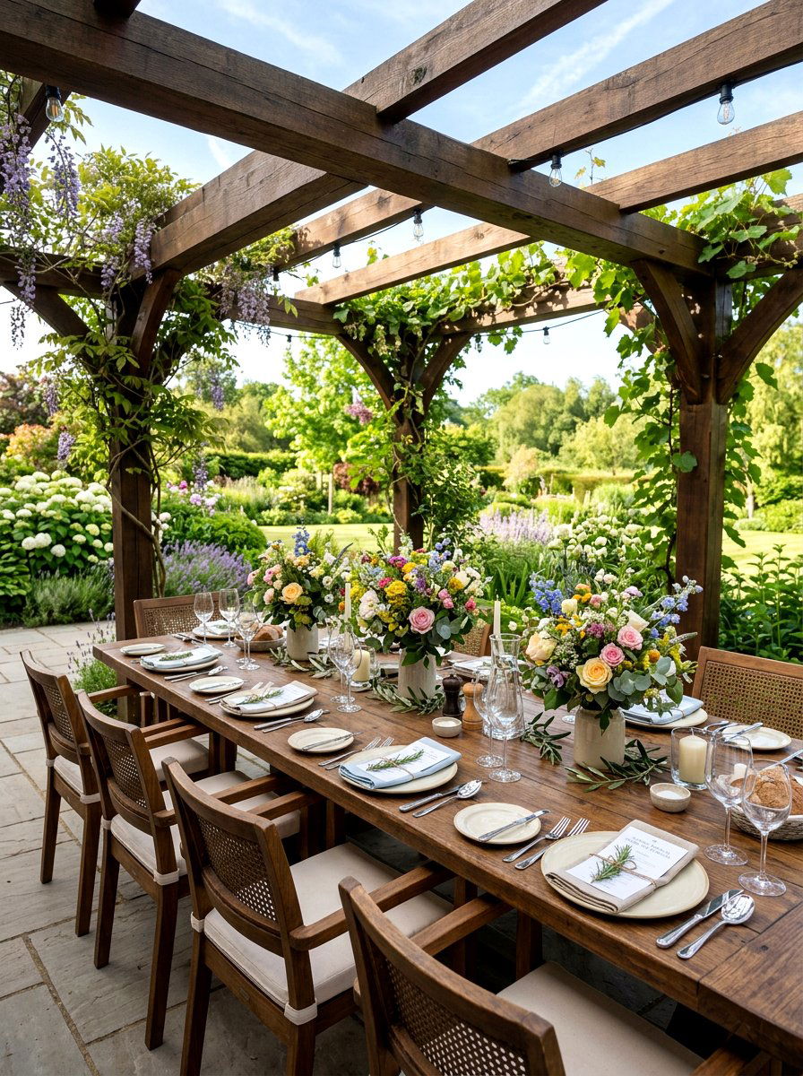 Outdoor Dining Table - 25 Spring Pergola Decor Ideas