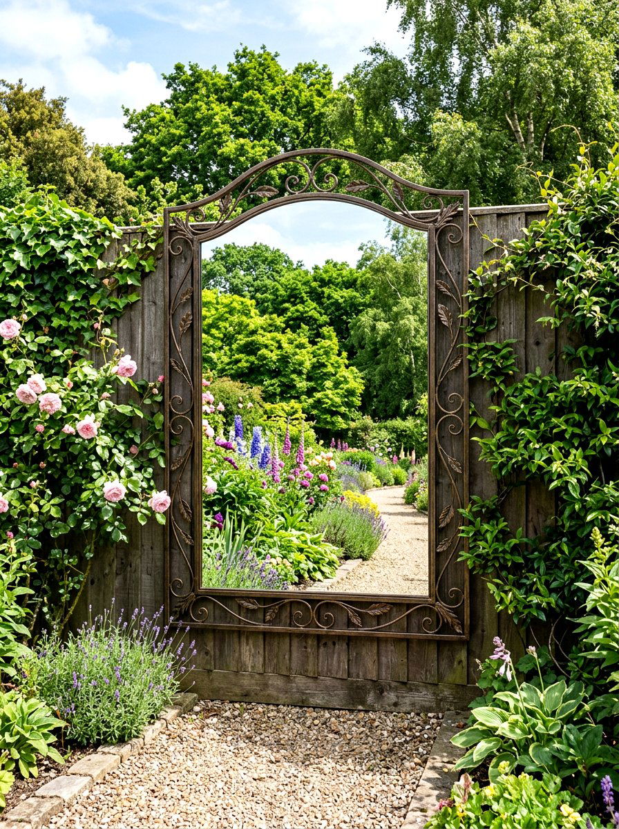 Outdoor Garden Mirror - 25 Spring Fence Decor Ideas