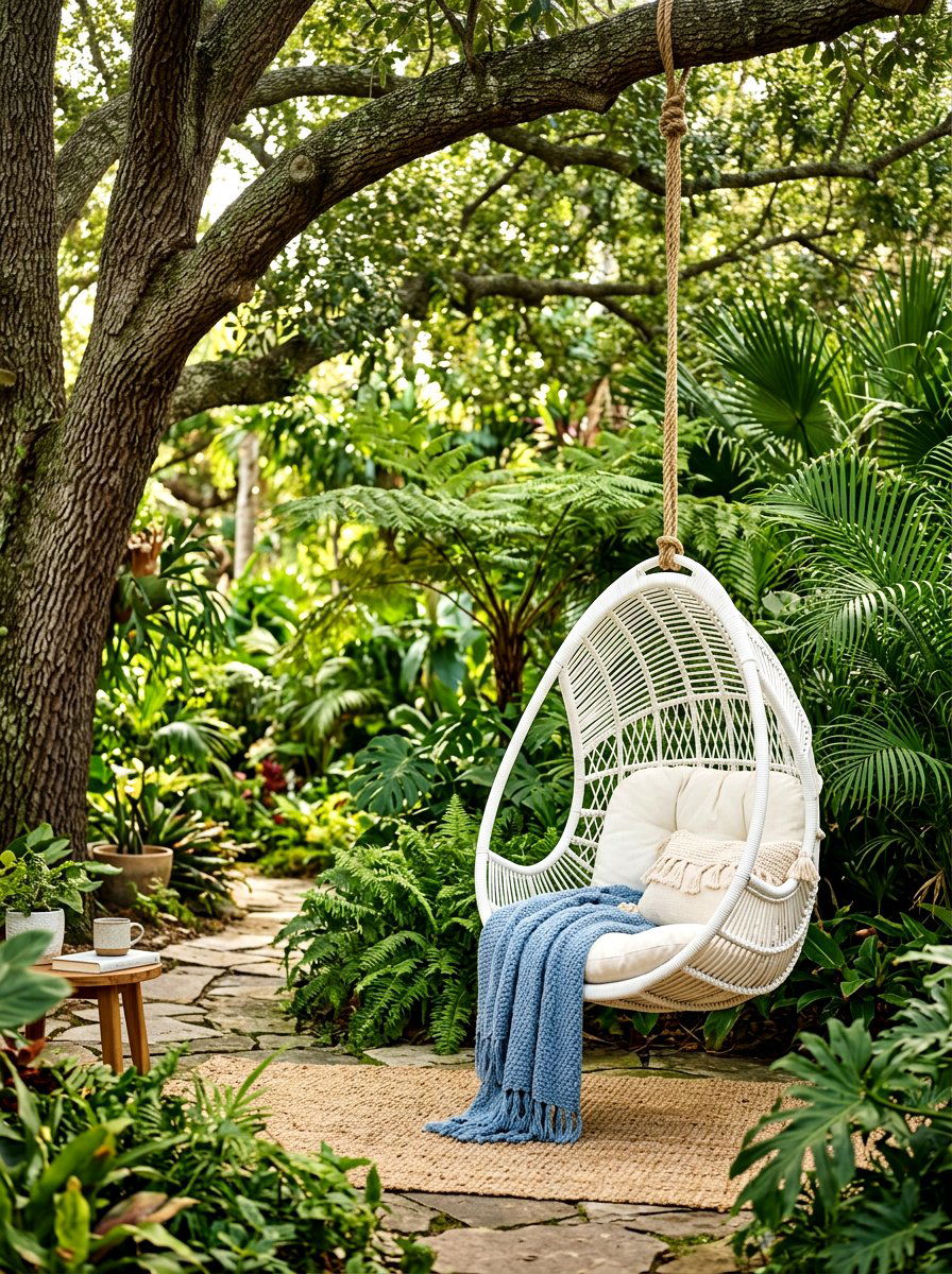 Outdoor Hanging Chair - 25 Spring Garden Nook Decor Ideas