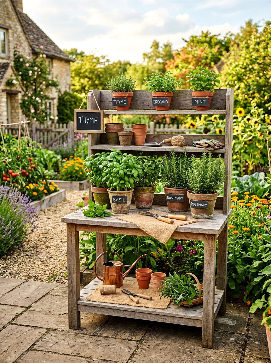 Outdoor Herb Potting Area - 25 Spring Potting Station Decor Ideas