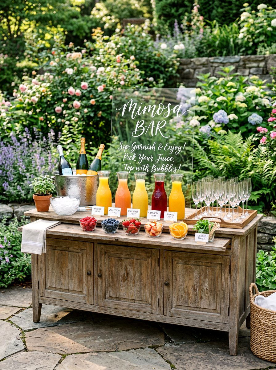 Outdoor Mimosa Bar Station - 25 Spring Champagne Brunch Ideas