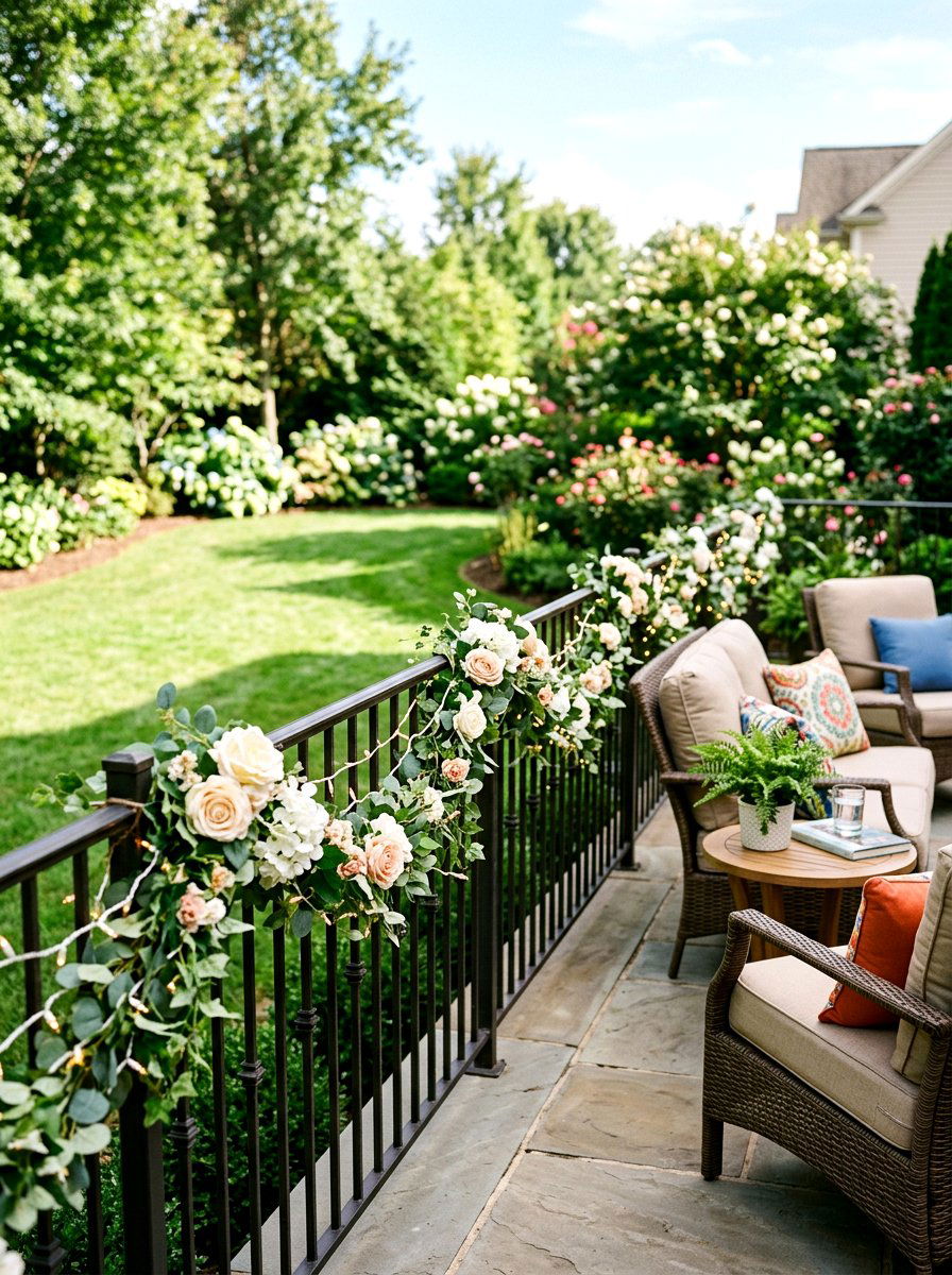 Outdoor Patio Railing Garland - 25 Spring Floral Garland Ideas
