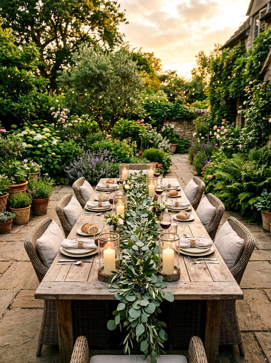 Outdoor Patio Table Runner - 25 Spring Eucalyptus Garland Ideas