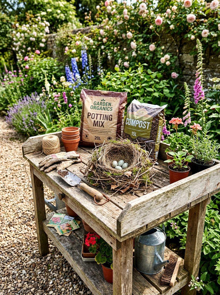 Outdoor Potting Bench Decor - 25 Spring Bird Nest Decor Ideas