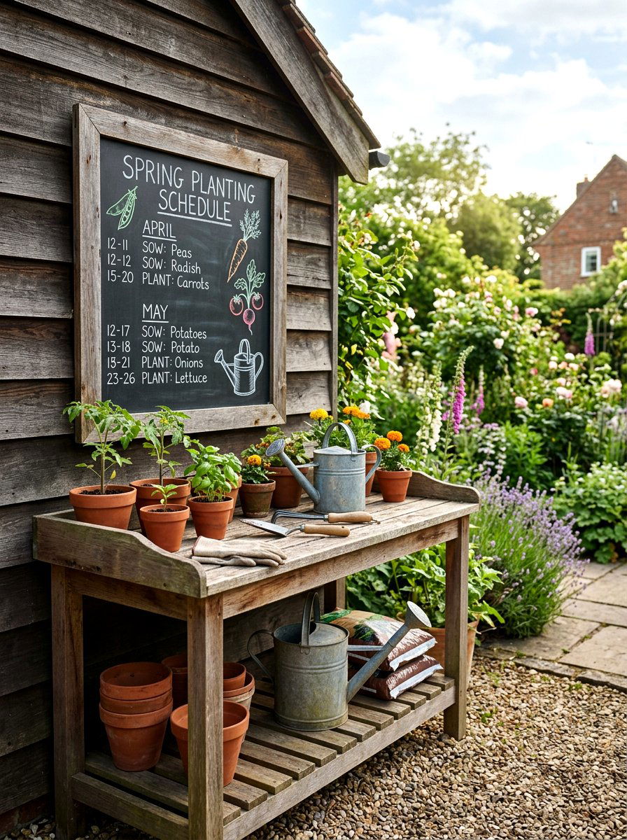 Outdoor Potting Bench Setup - 25 Spring Chalkboard Sign Ideas