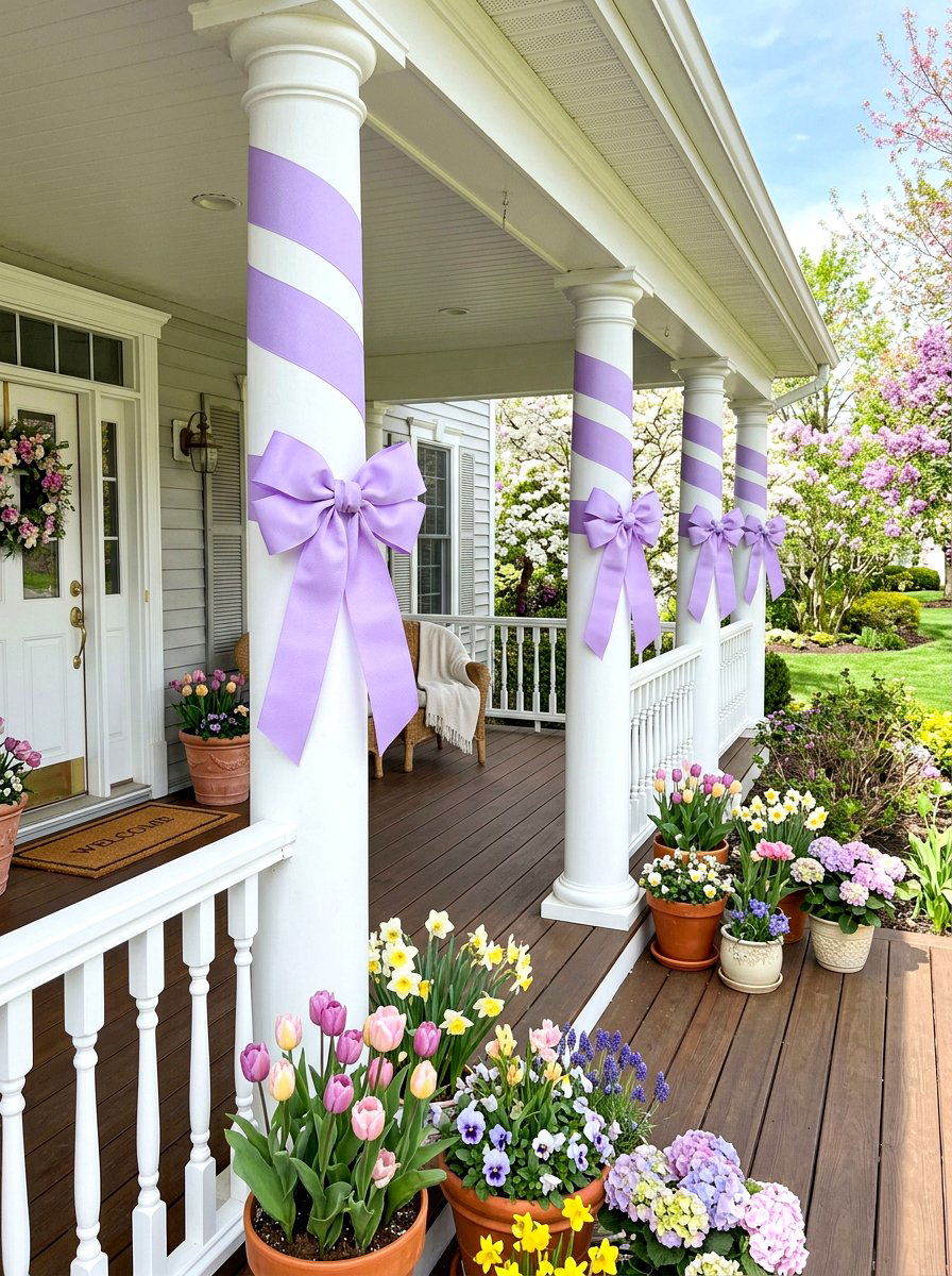 Outdoor Ribbon Porch Column - 25 Spring Porch Column Decor Ideas