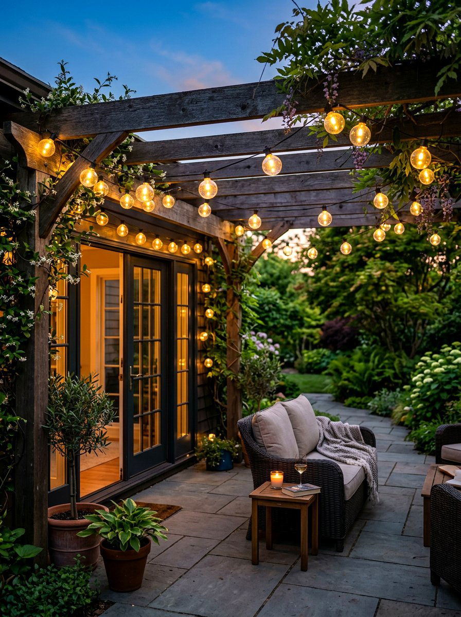 Outdoor String Light - 25 Spring Patio Door Decor Ideas