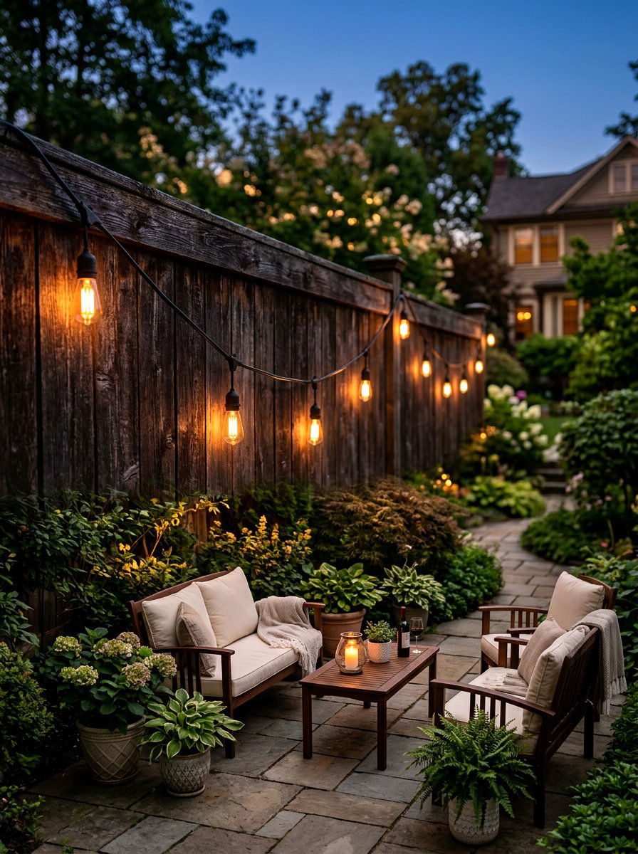 Outdoor String Light - 25 Spring Fence Decor Ideas