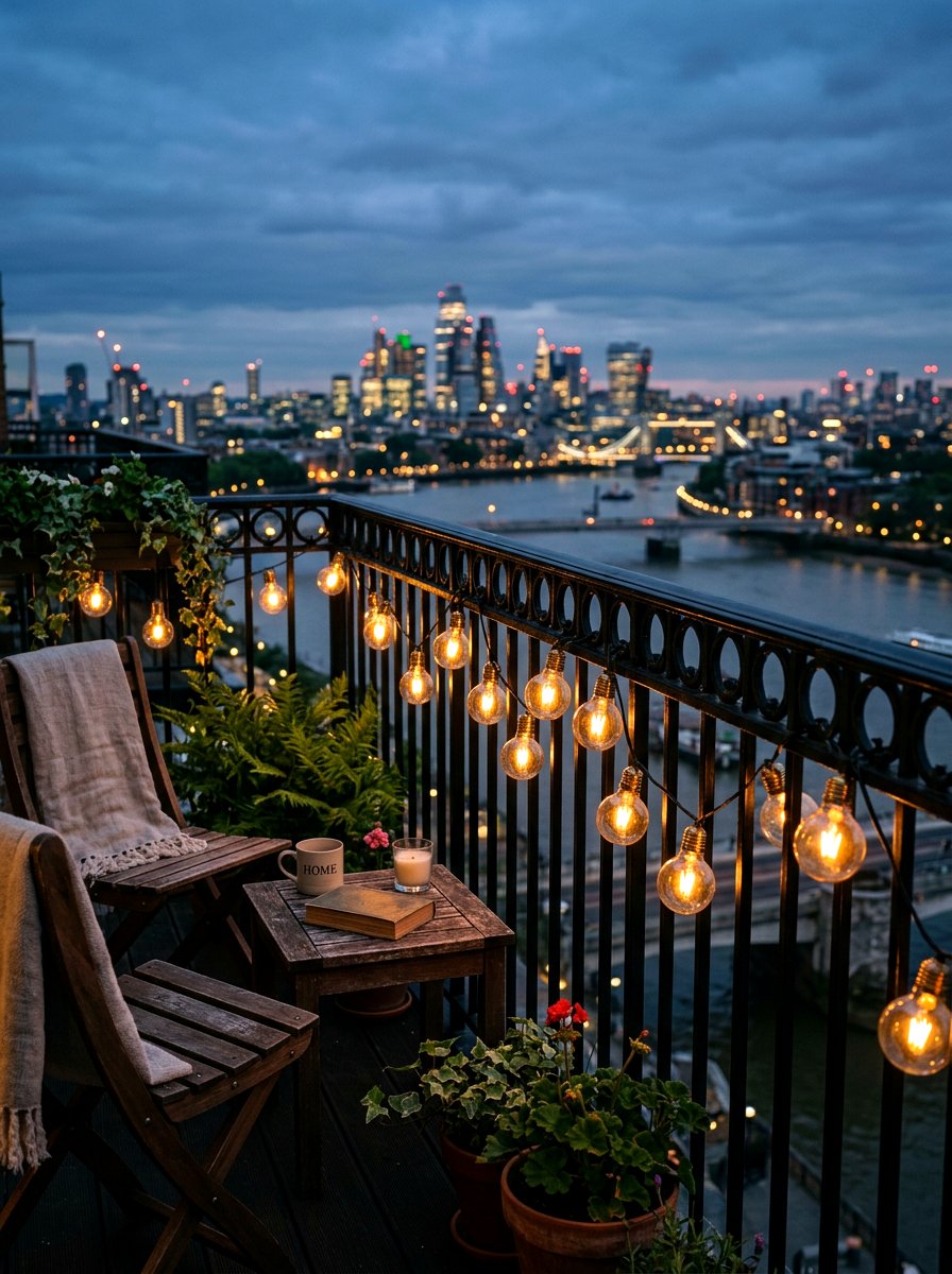 Outdoor String Lights - 25 Spring Small Balcony Decor Ideas