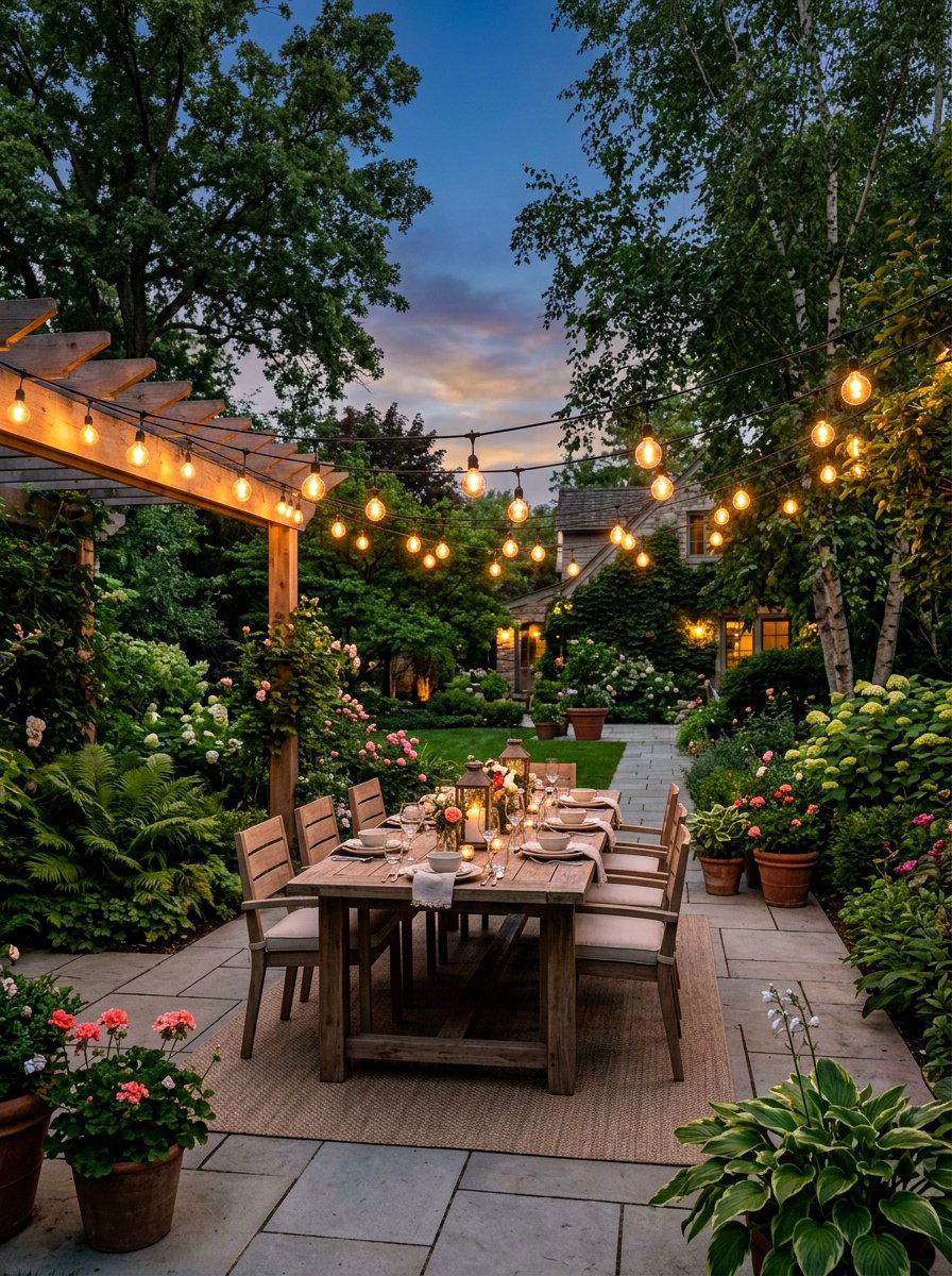 Outdoor String Lights - 25 Spring Afternoon Tea Decor Ideas