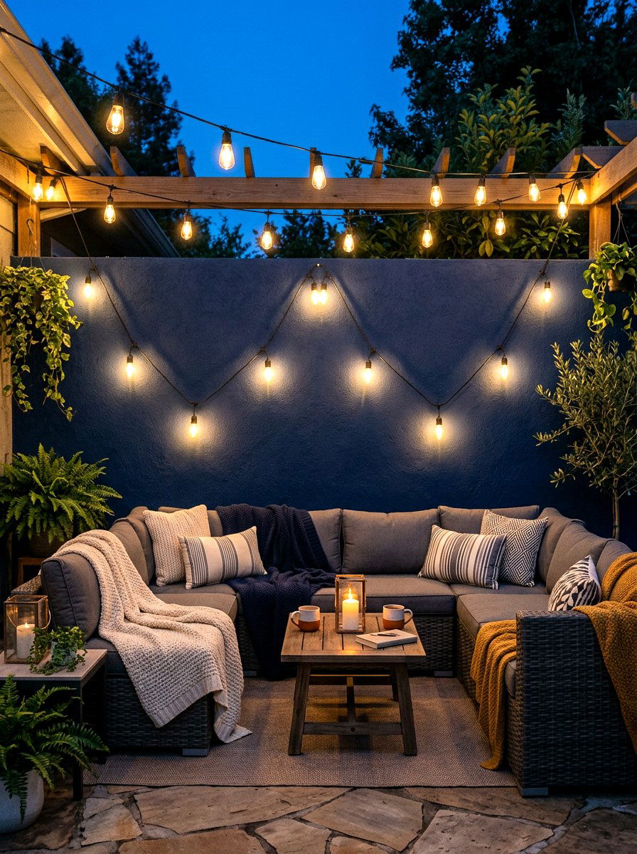 Outdoor String Lights - 25 Spring Patio Wall Decor Ideas