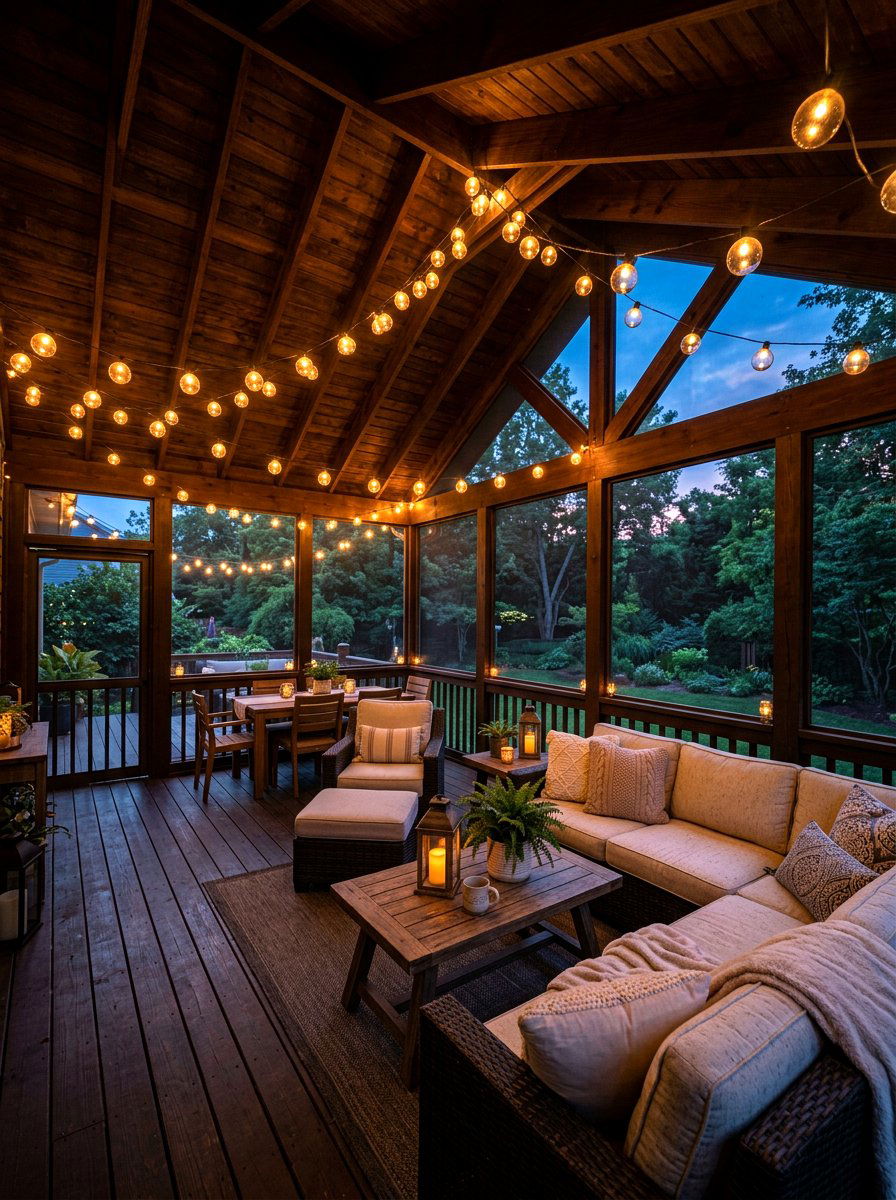 Outdoor String Lights - 25 Spring Screened Porch Decor Ideas