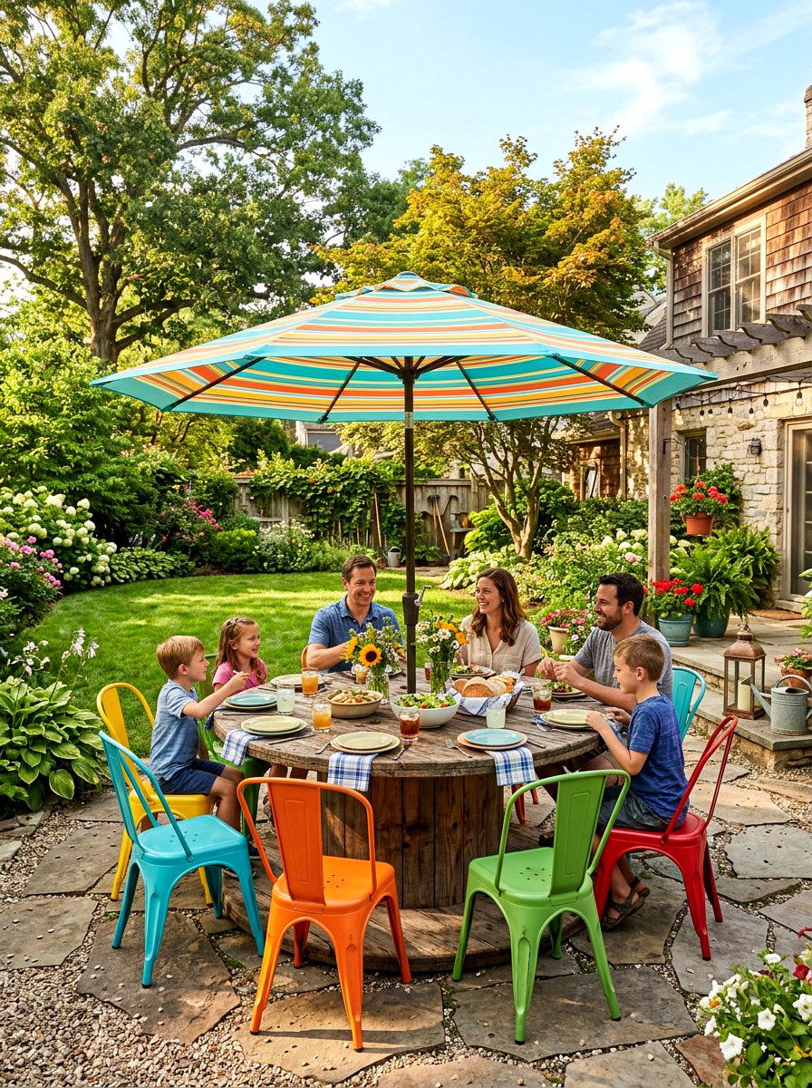 Outdoor Table Cable Spool - 25 Spring Upcycled Furniture Ideas
