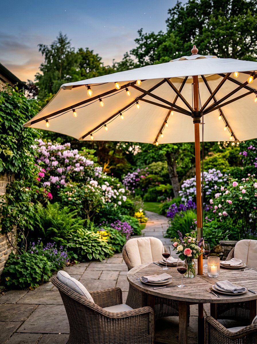 Outdoor Umbrella String Light - 25 Spring String Light Ideas