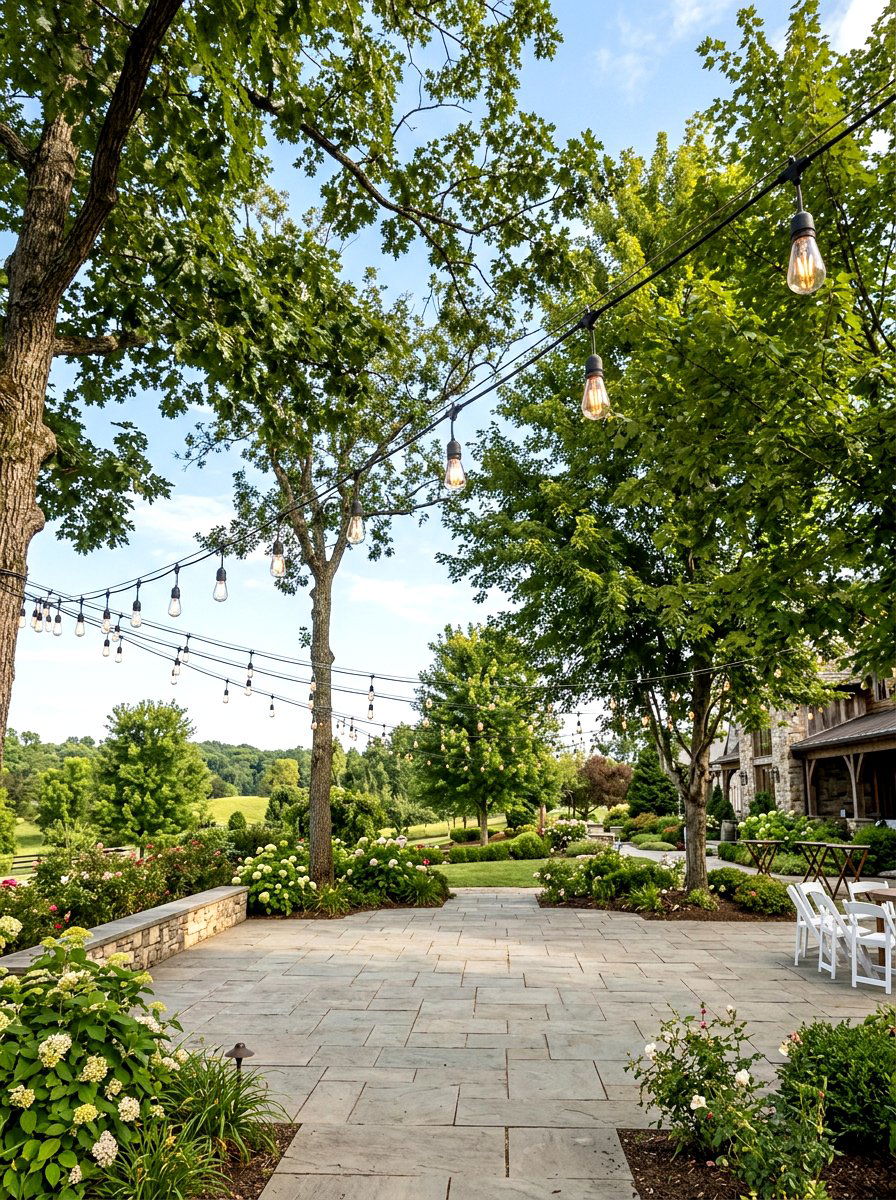 Outdoor bistro lighting - 25 Spring Garden Wedding Ideas