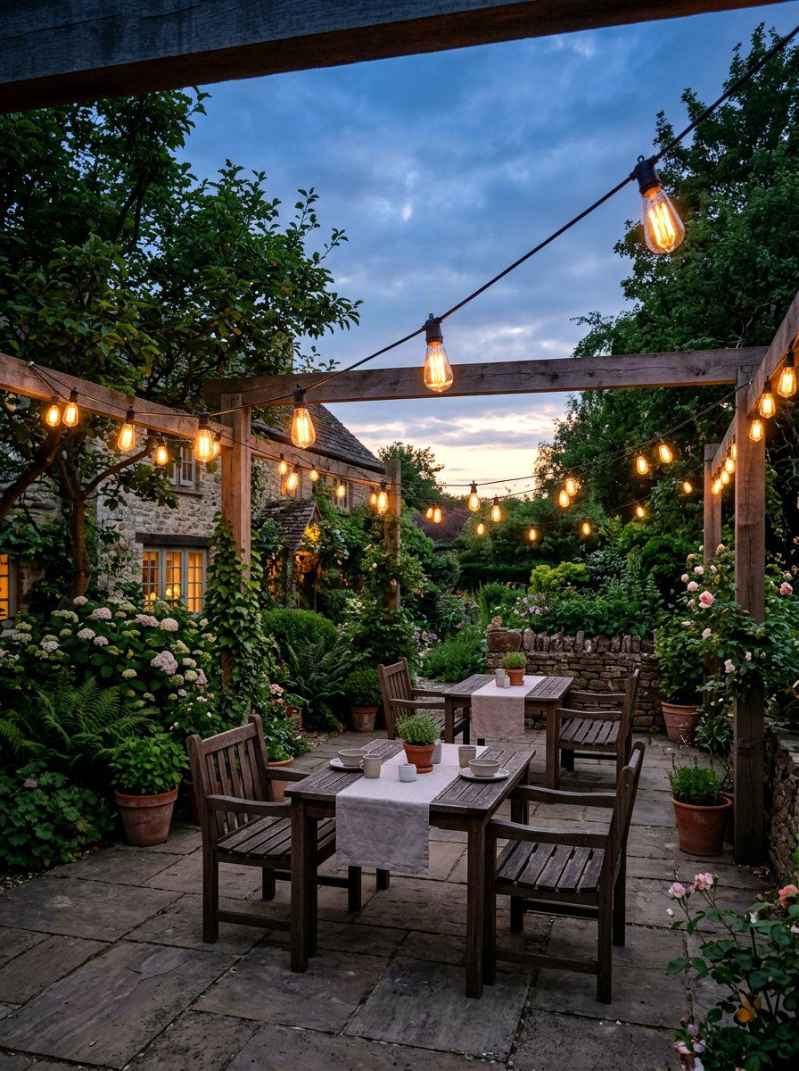Outdoor bistro lighting - 25 Spring Cocktail Party Decor Ideas