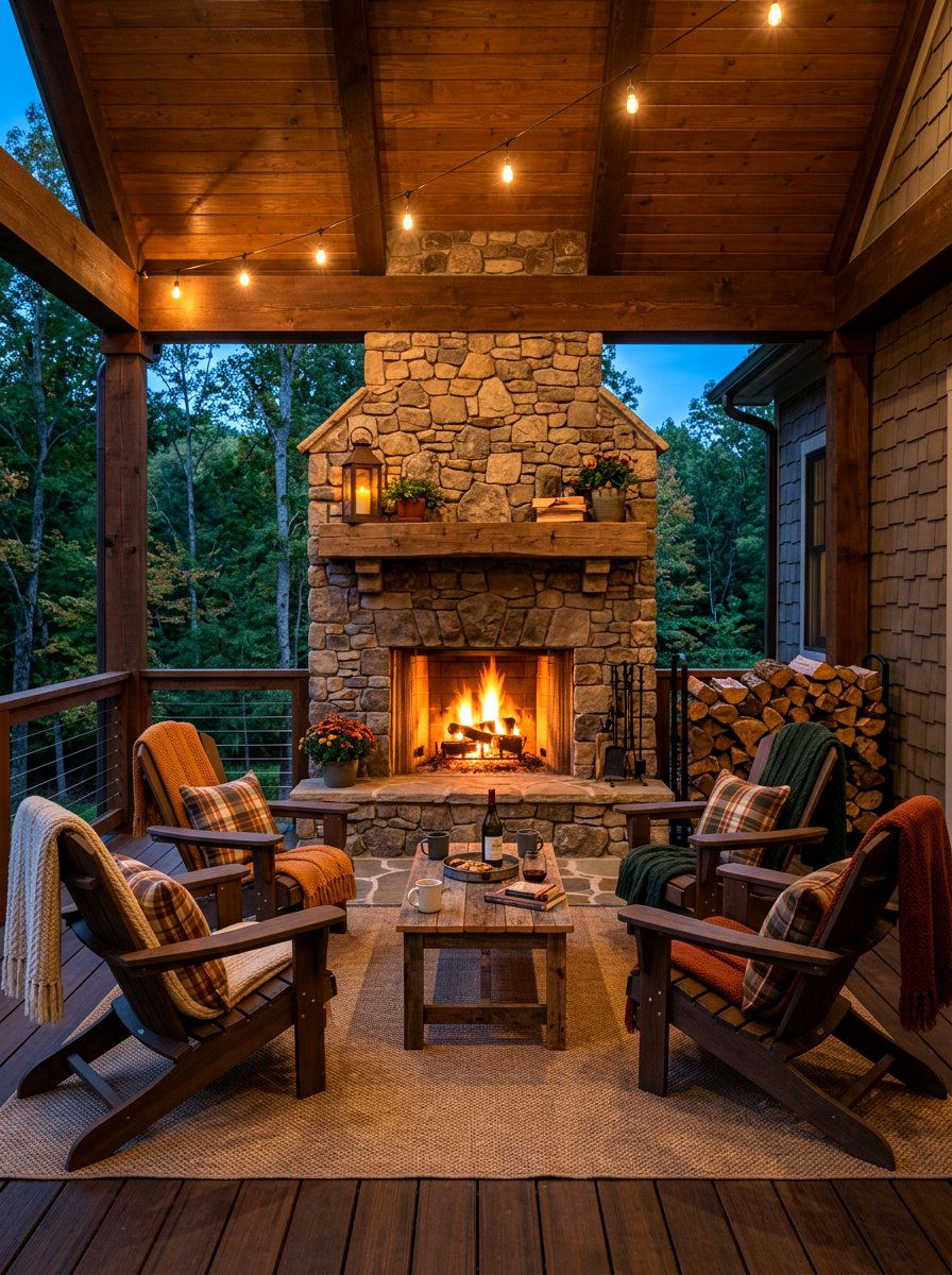 Outdoor fireplace seating - 25 Spring Back Porch Decor Ideas