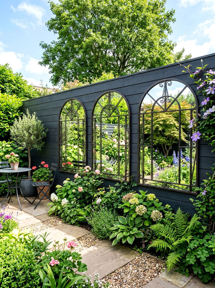 Outdoor garden mirrors - 25 Spring Fence Line Decor Ideas