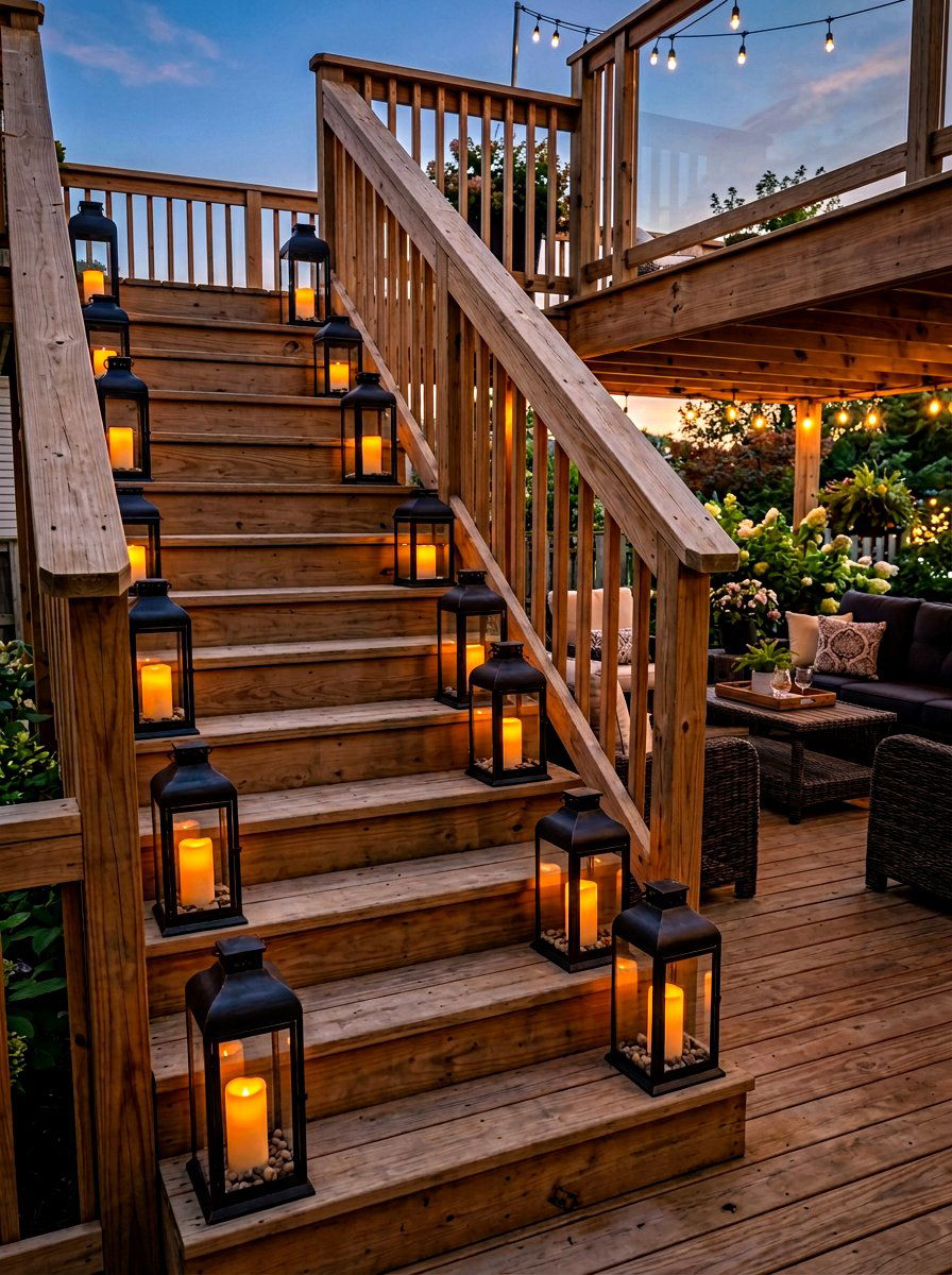 Outdoor lanterns - 25 Spring Deck Staircase Decor Ideas