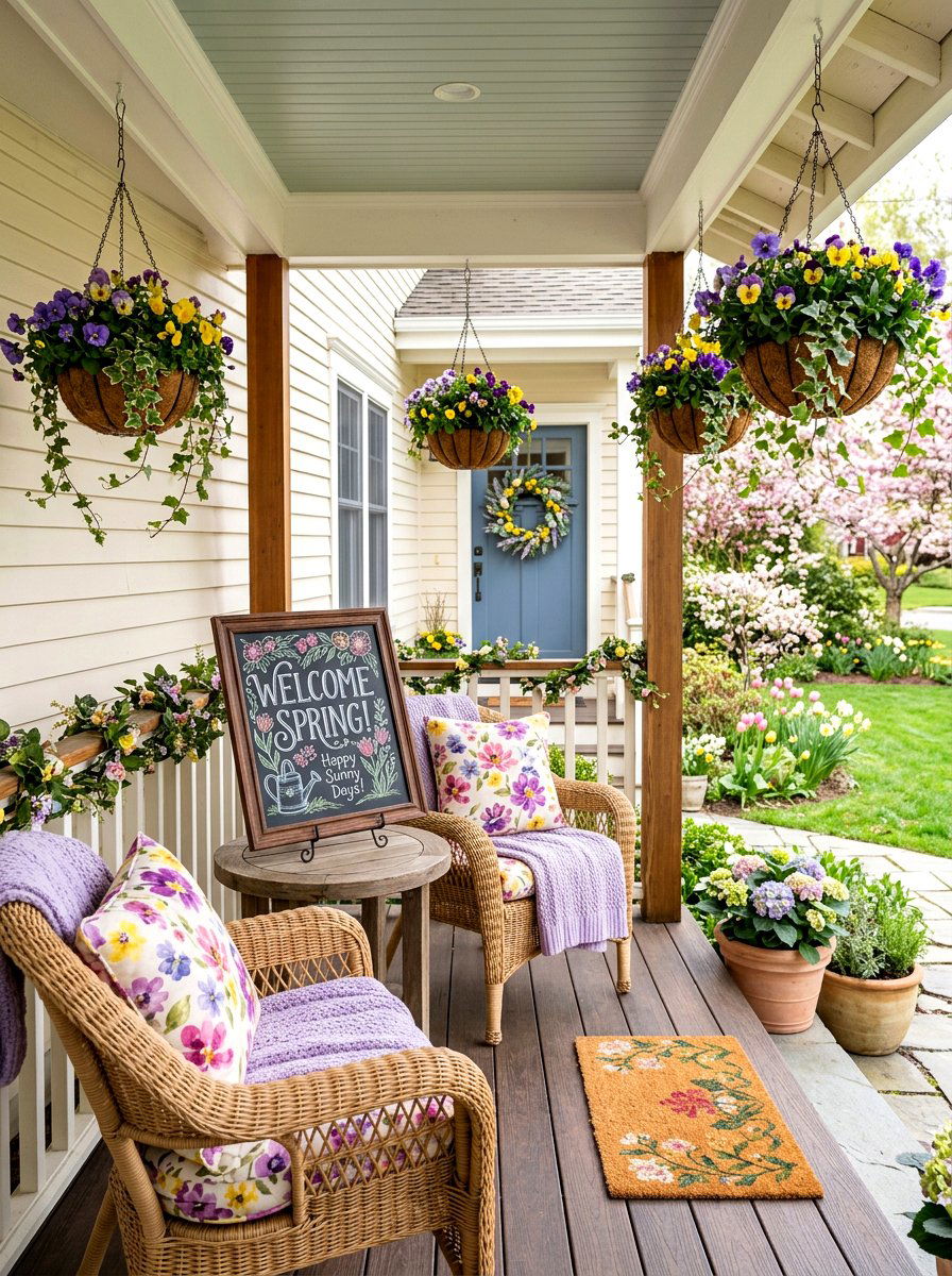 Outdoor porch spring greeting chalkboard - 25 Spring Chalkboard Decor Ideas