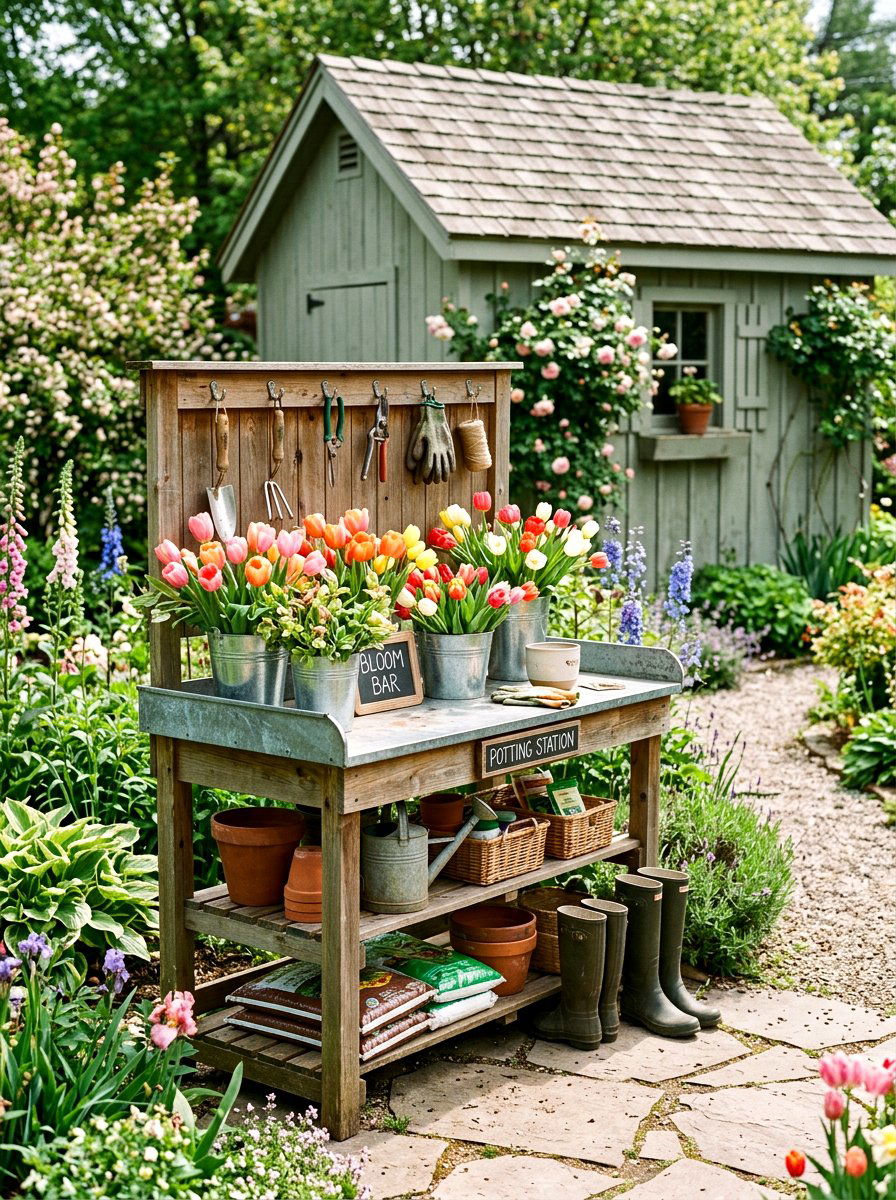 Outdoor potting bench - 25 Spring Bloom Bar Ideas