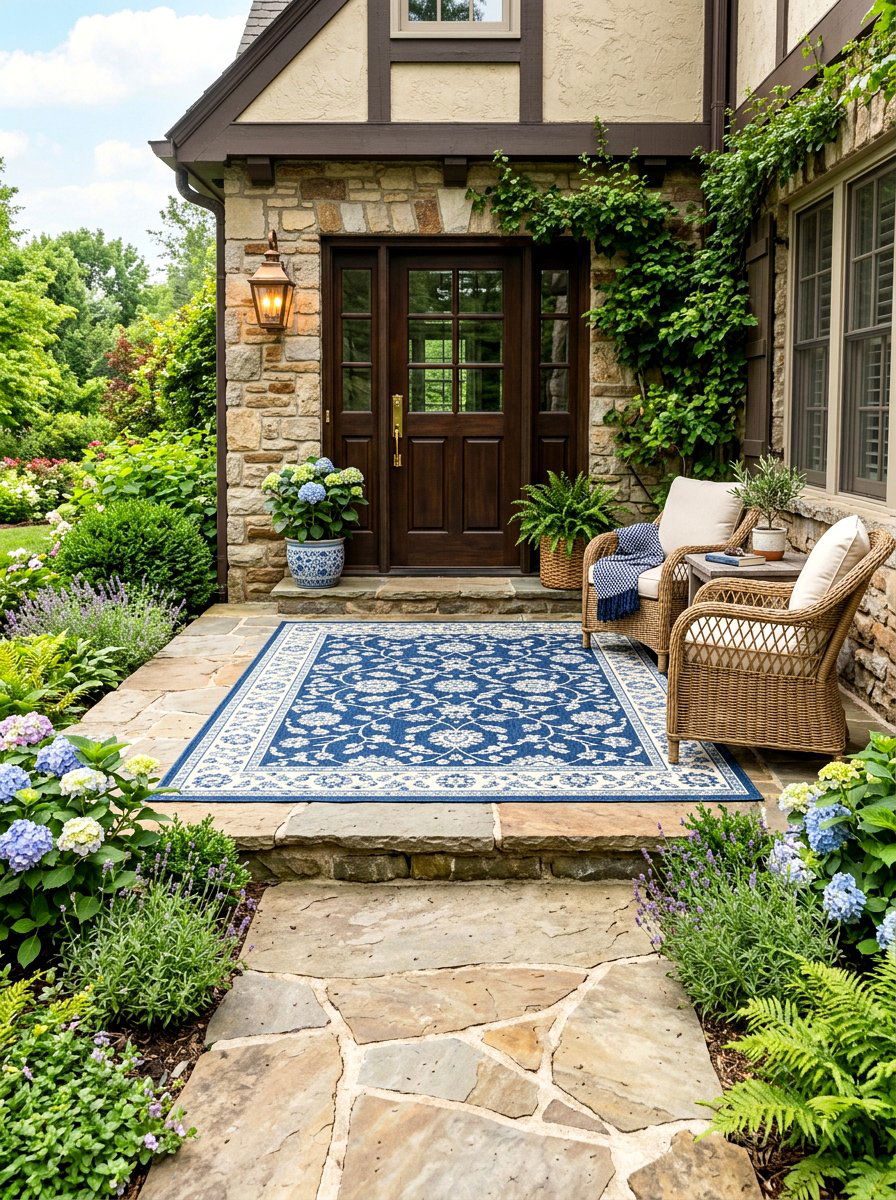 Outdoor rug for front entry - 25 Spring Front Walkway Decor Ideas