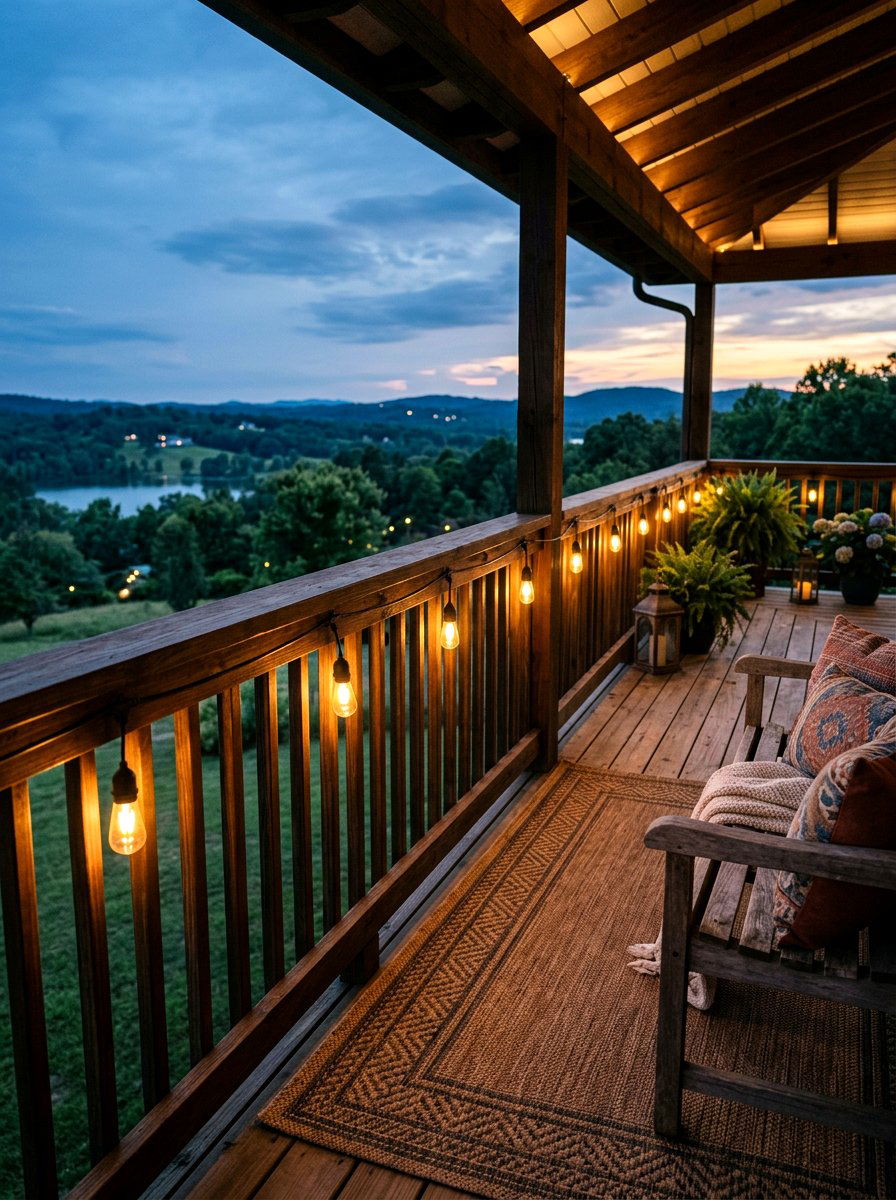 Outdoor string lights for porch railing - 25 Spring Porch Railing Decor Ideas