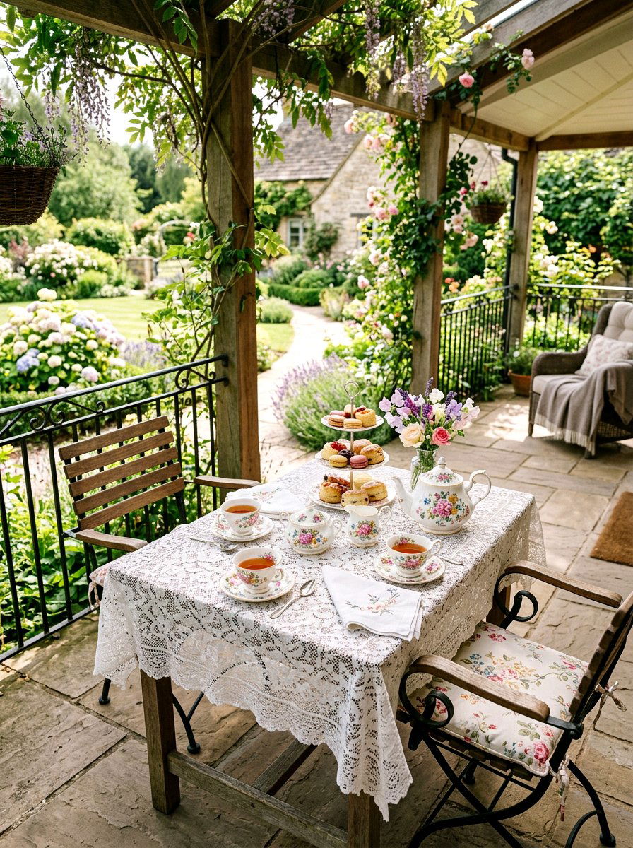 Outdoor tea set - 25 Spring Porch Table Decor Ideas