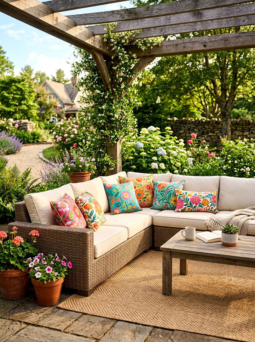Outdoor throw pillows - 25 Patio Spring Decor Ideas