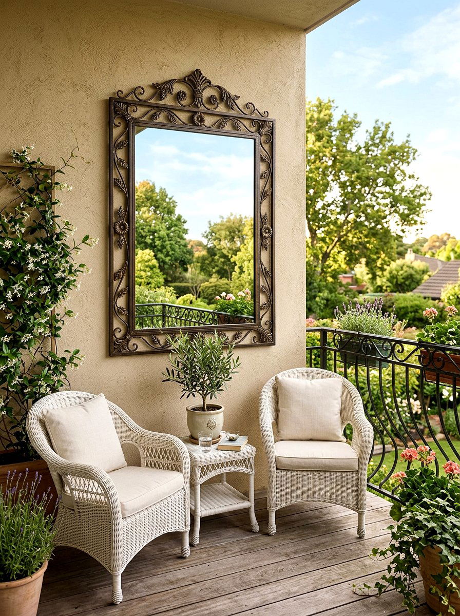 Outdoor wall mirror - 25 Spring Balcony Wall Decor Ideas