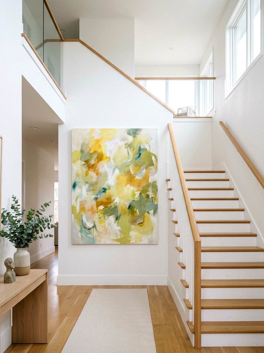 Oversized Abstract Canvas - 25 Spring Stairway Wall Decor Ideas
