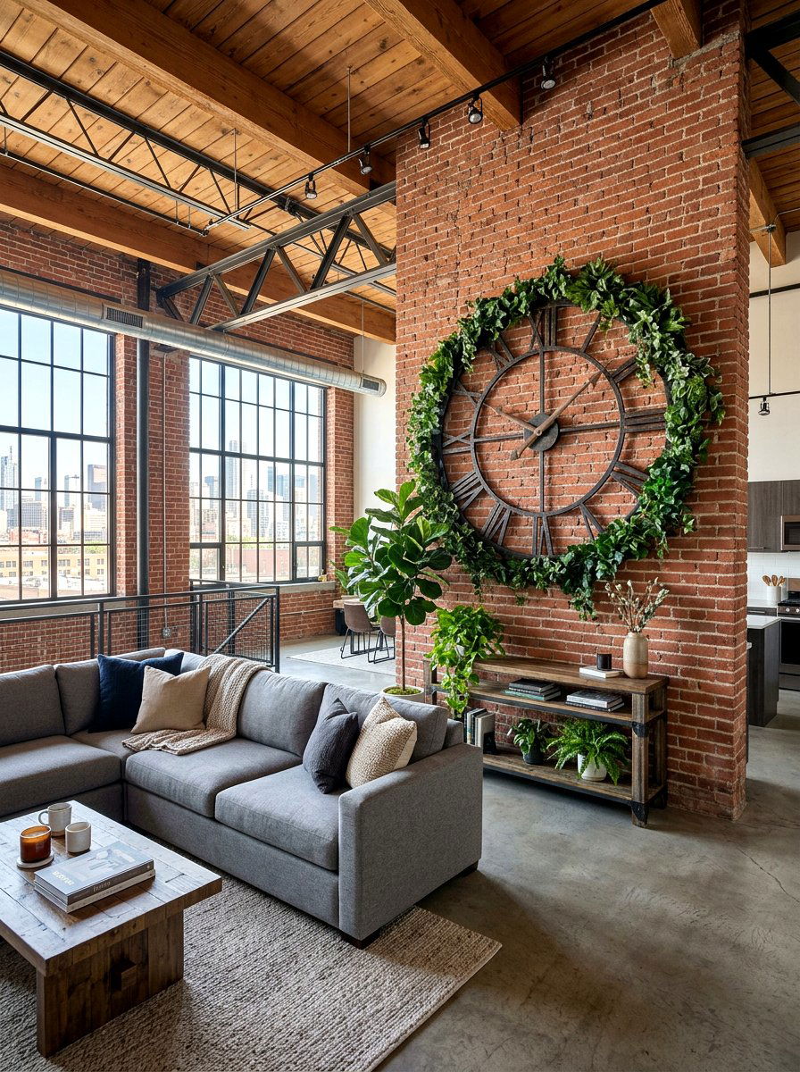 Oversized Clock With Greenery - 25 Spring Wall Decor Ideas