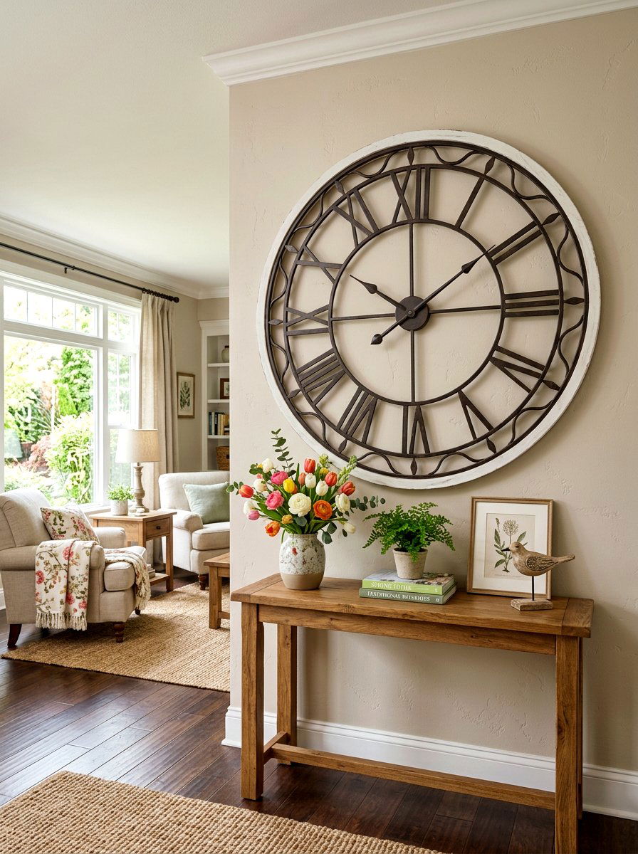 Oversized Wall Clock - 25 Spring Living Room Wall Decor Ideas