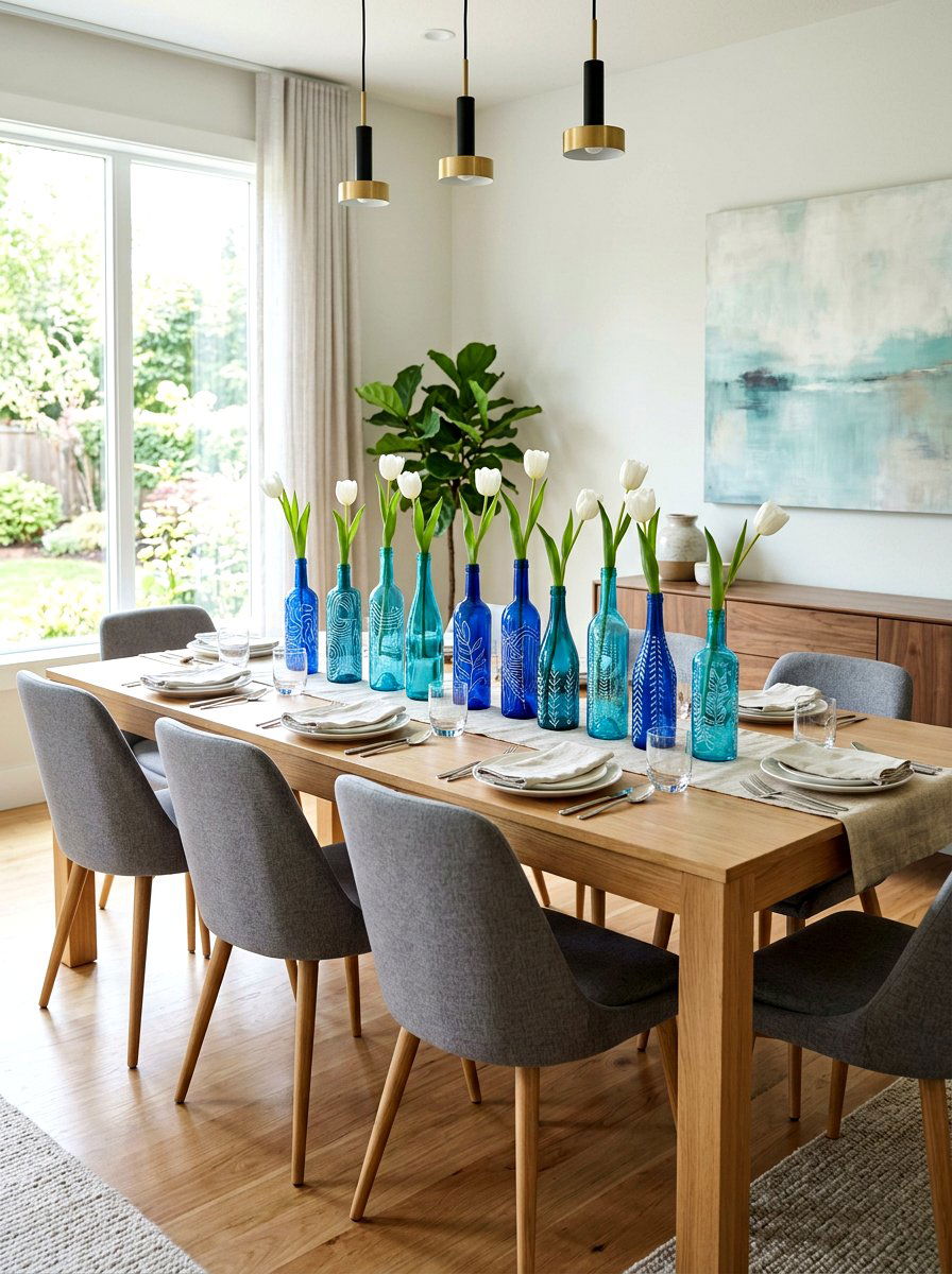 Painted Bottle Centerpiece - 25 Spring DIY Centerpiece Ideas