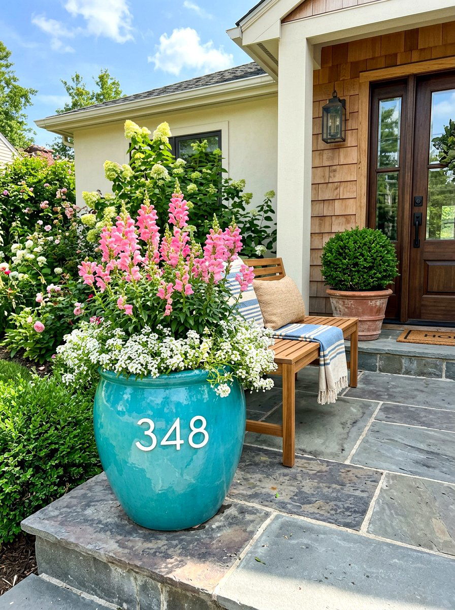 Painted Ceramic Pot With House Numbers - 25 Spring Address Planter Ideas