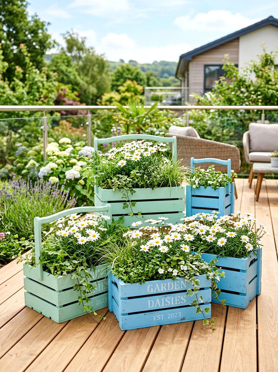 Painted Crate Flower Box - 25 Spring Outdoor Crate Display Ideas