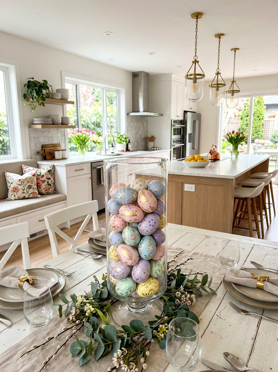 Painted Egg Centerpiece - 25 Spring Kitchen Table Arrangement Ideas