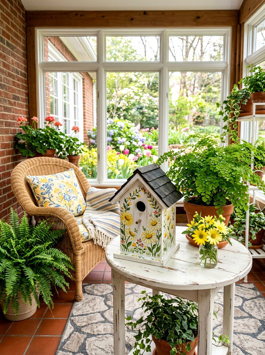 Painted Flower Birdhouse - 25 Spring Wooden Bird Ideas