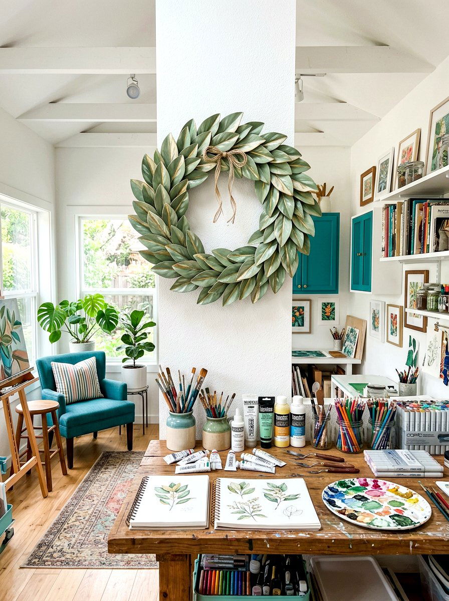 Painted Magnolia Leaf Wreath - 25 Spring Magnolia Wreath Ideas